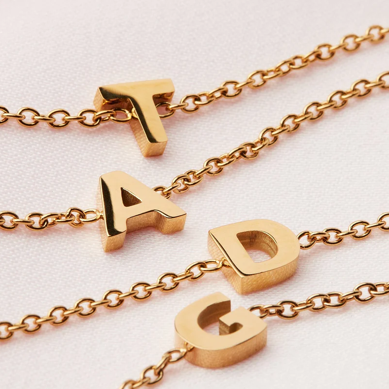 18K Gold Personalized Initial Charm Bracelet for Women-2