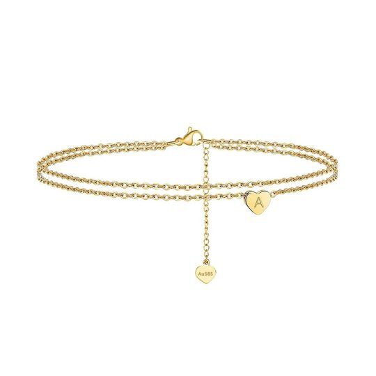 Pulseira de letra inicial personalizada em ouro 14K para mulheres