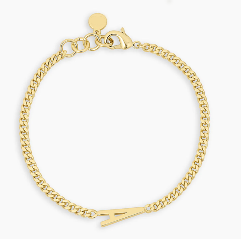 Pulseira com pendente personalizado com inicial em prata de lei e banho de ouro amarelo-1