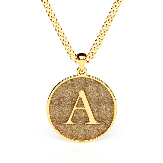 10K Gold Personalized Initial Letter Coin Necklace for Men