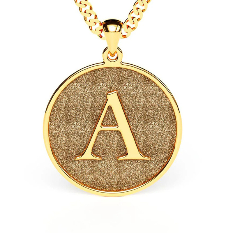 10K Gold Personalized Initial Letter Coin Necklace for Men-3