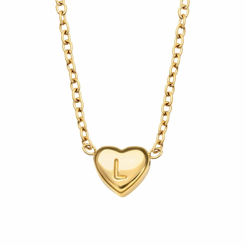 Collar de oro de 14 quilates con inicial personalizada y corazón para mujer-1