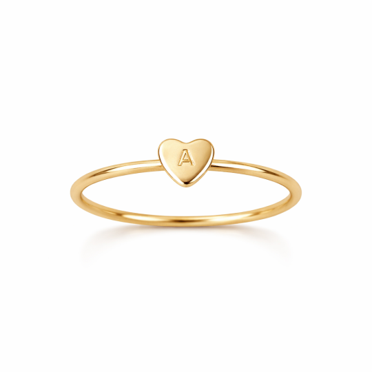 14K Gold Personalized Initial Letter & Heart Initial Ring