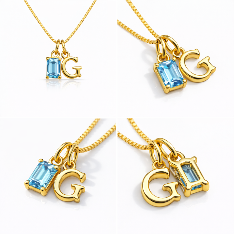 10K Gold Personalized Initial Letter Mom Birthstone Necklace-3