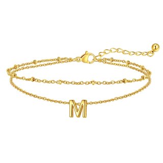 14K Gold Personalized Initial Letter Multi-layered Charm Anklet-1