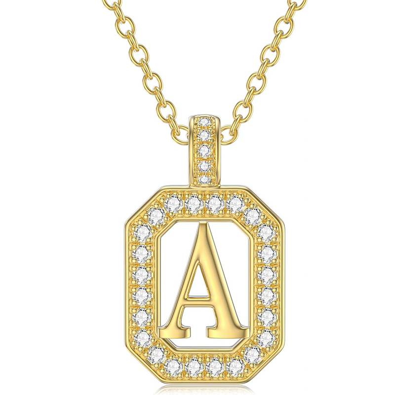 14K Gold Cubic Zirconia Personalized Initial Letter Necklace for Women-1