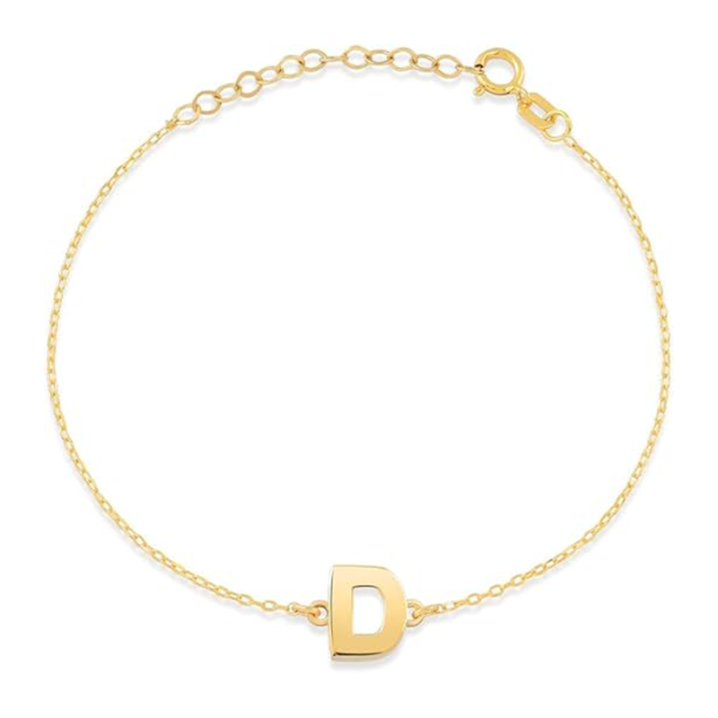 14K Gold Personalized Initial Letter Pendant Bracelet for Women-1