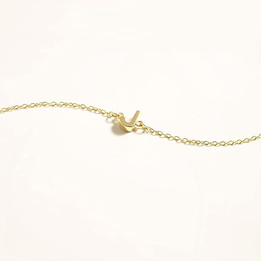 14K Gold Personalized Initial Letter Pendant Bracelet for Women-3