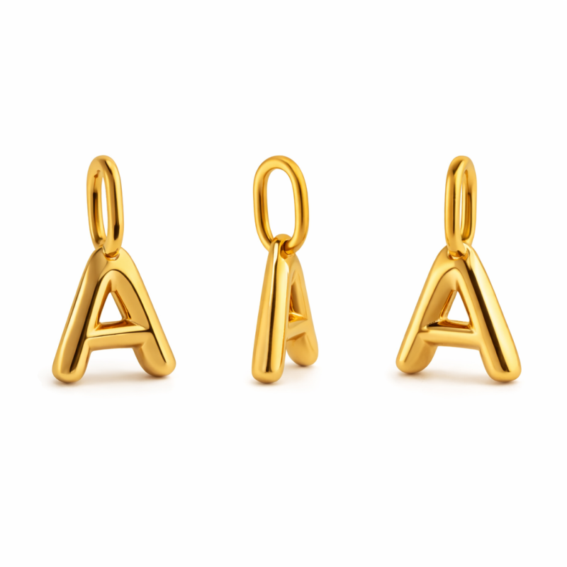 Pendentif breloque en or 10K avec lettre initiale personnalisée de A à Z-3