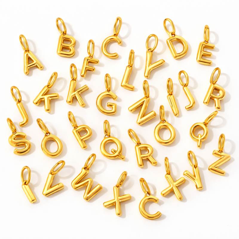 Pendentif breloque en or 10K avec lettre initiale personnalisée de A à Z-4