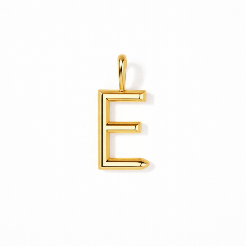 18K Gold Personalized Initial Letter Pendant Charms with E-1