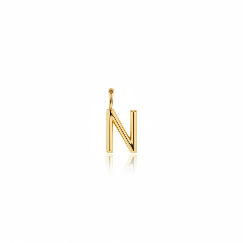 18K Gold Personalized Initial Letter Pendant Charms with N-1