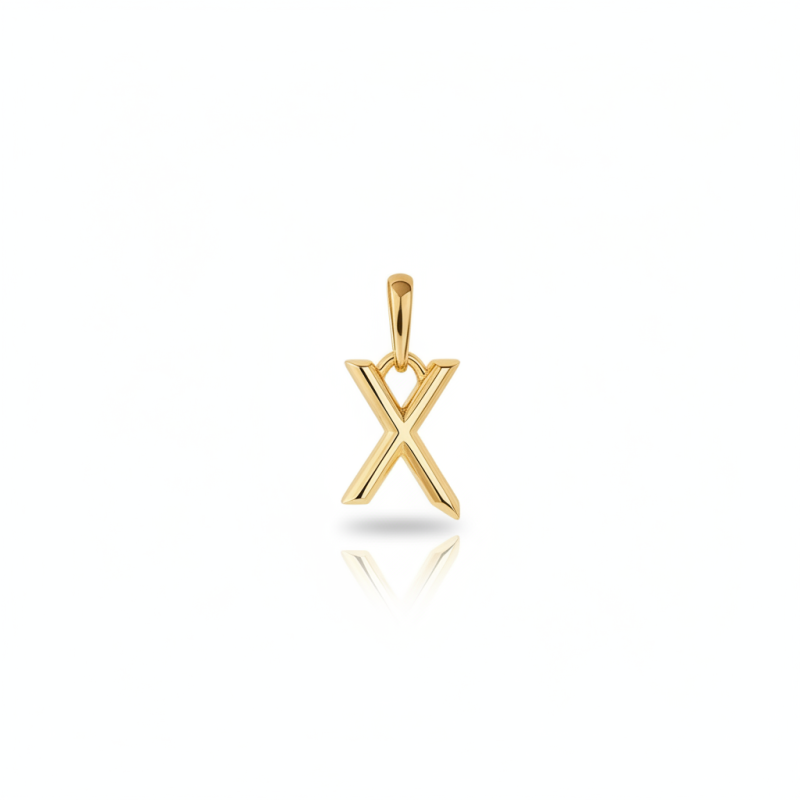 10K Gold Personalized Initial Letter Pendant Charms with X-1