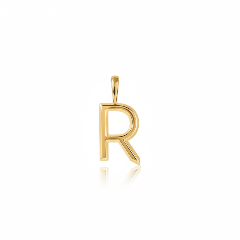 18K Gold Personalized Initial Letter Pendant Charms with R-1