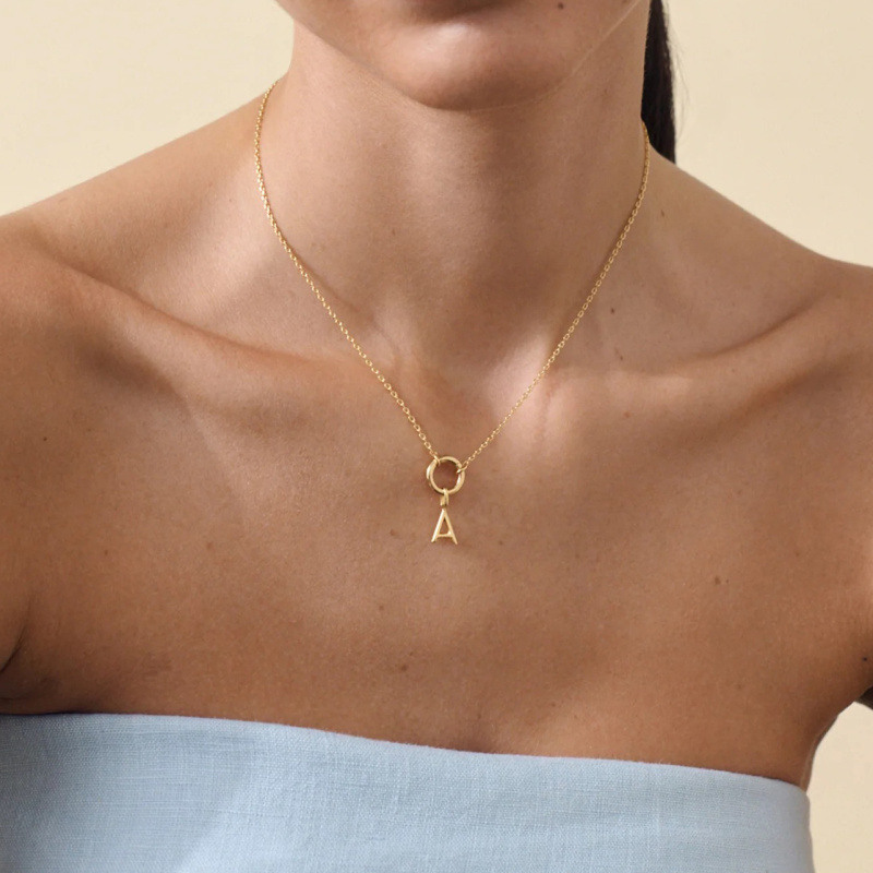 18K Gold Personalized Initial Letter Pendant Charms with R-2