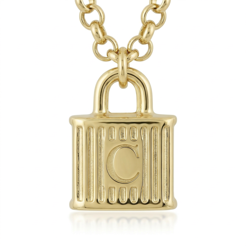 Pendentif breloque en or 18K personnalisé avec une lettre initiale de A à C pour femmes-3