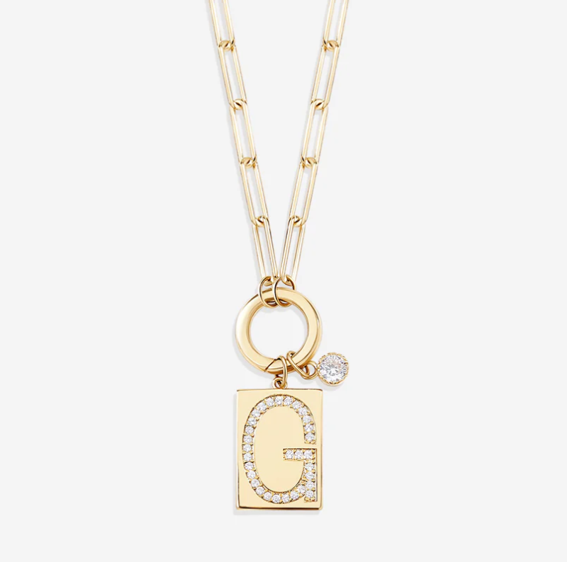 Sterling Silver with Yellow Gold Plated Cubic Zirconia Personalized Initial Letter Pendant Necklace-6