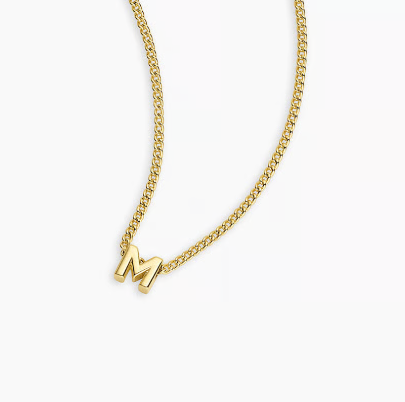 Collar con colgante de letra inicial personalizada en oro de 14 quilates-4