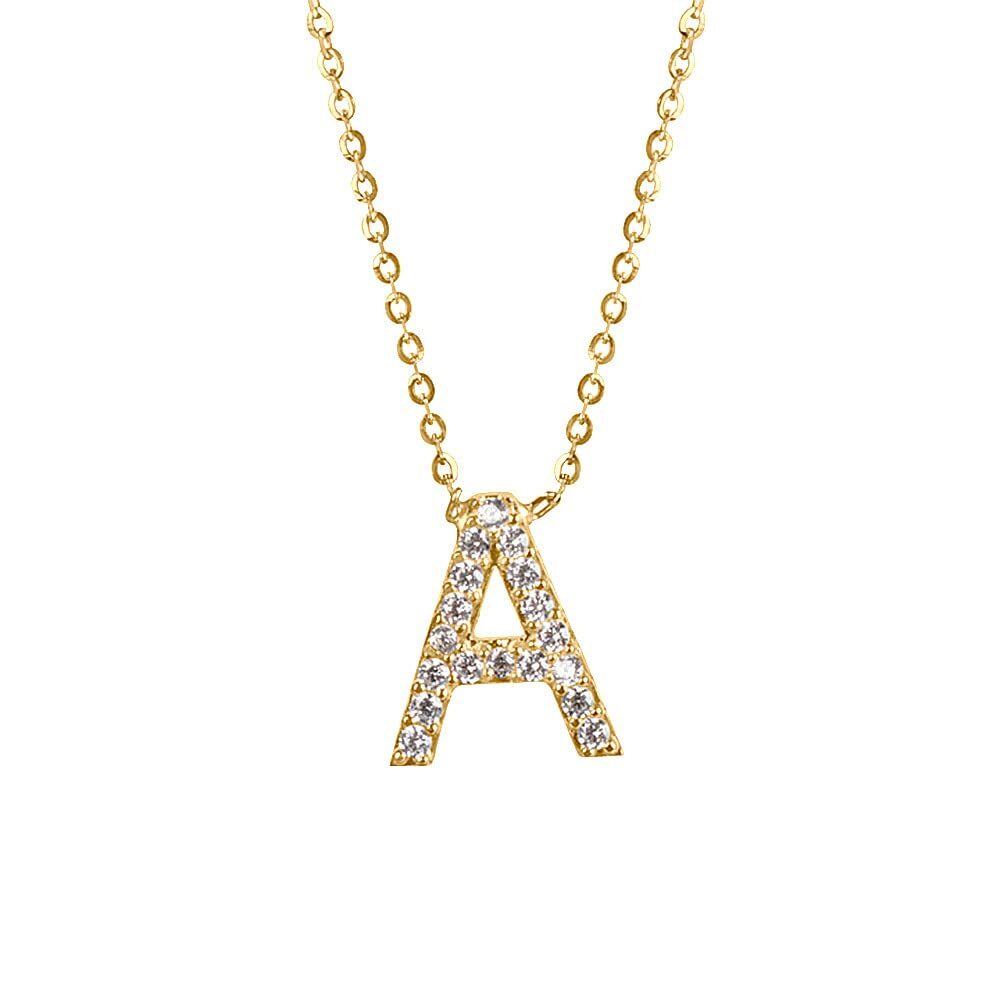 Collier avec pendentif lettre initiale personnalisée en or 14 carats et zircone cubique-1