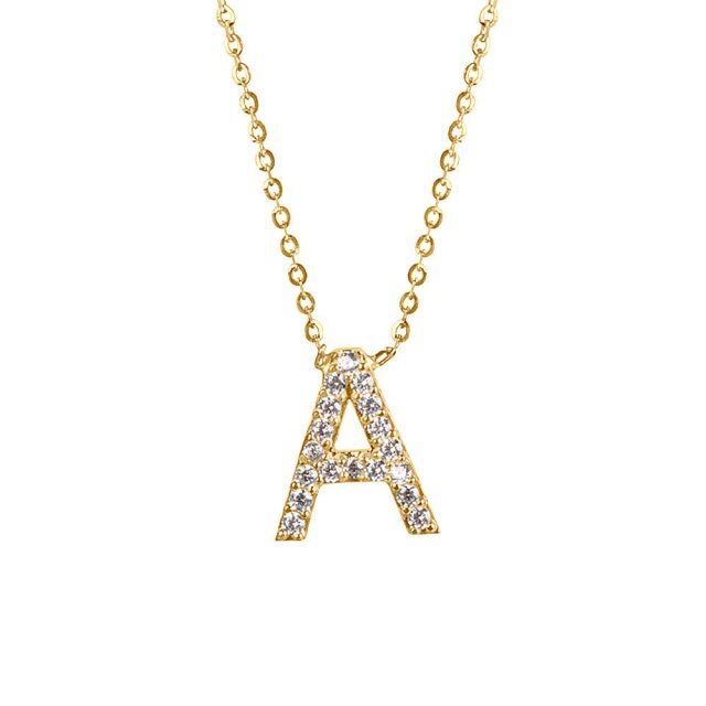 14K Gold Cubic Zirconia Personalized Initial Letter Pendant Necklace-1