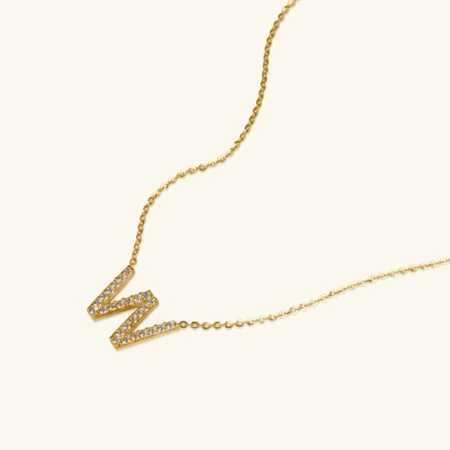 Collana con pendente con lettera iniziale personalizzata in oro 14K con zirconi-5