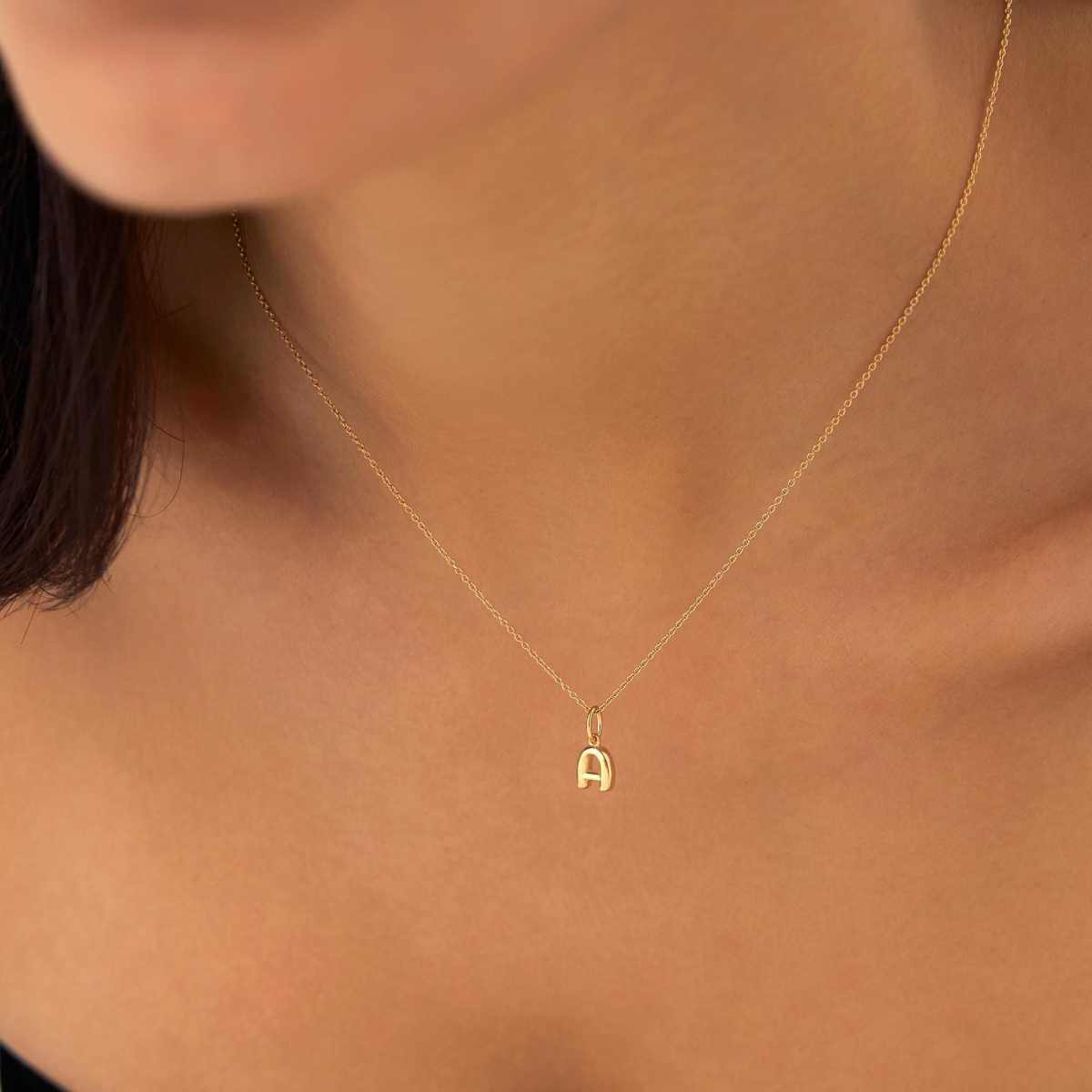 Collier avec pendentif lettre initiale personnalisée en or 14 carats pour femme-2