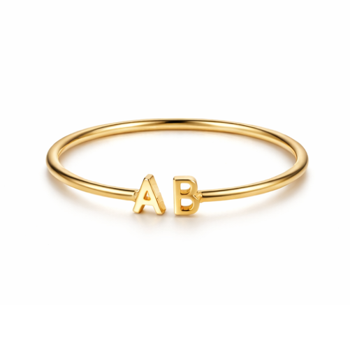 Anillo personalizado de letra inicial en oro de 14 quilates con la letra inicial A y con la letra inicial B-1