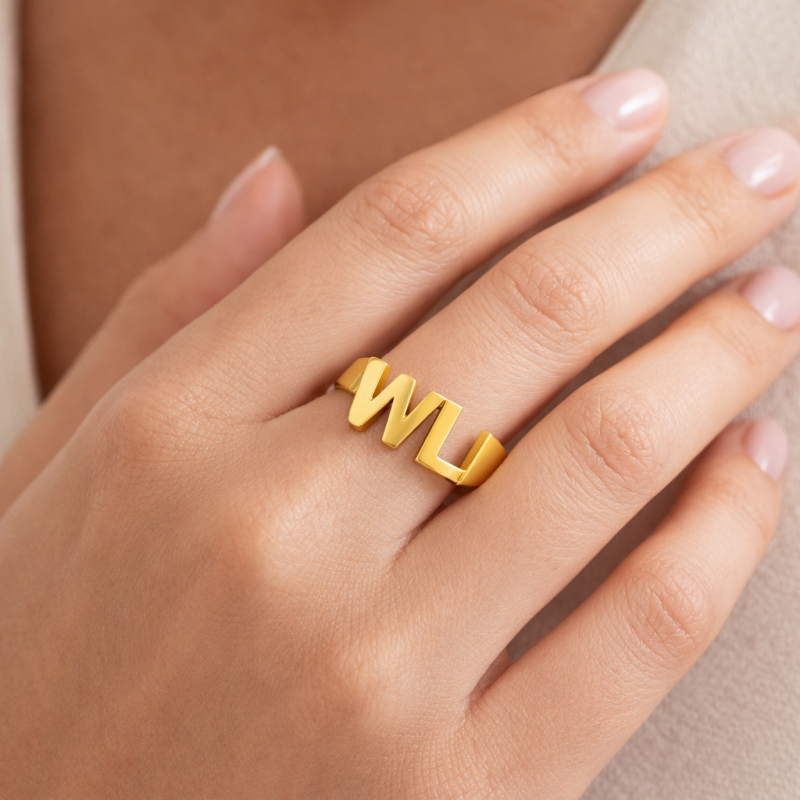 Anillo de inicial con letra inicial personalizada en oro de 14 quilates-2