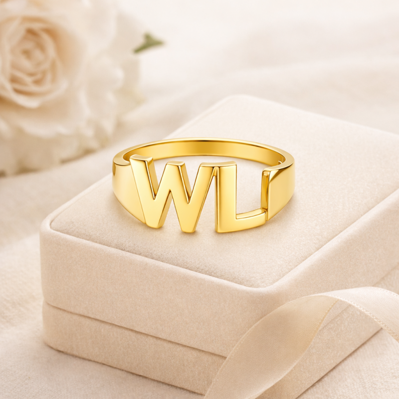 Anillo de inicial con letra inicial personalizada en oro de 14 quilates-3