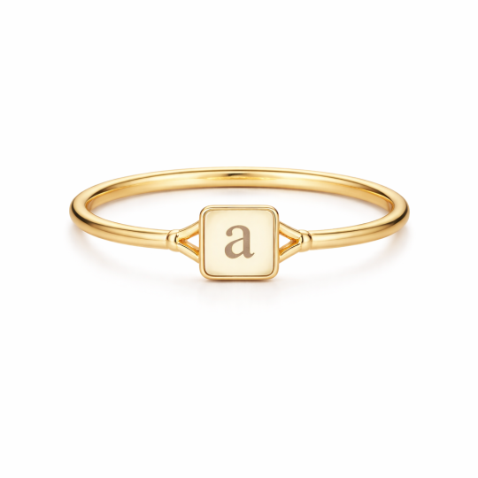 10K Gold Personalized Initial Letter & Square Initial Ring