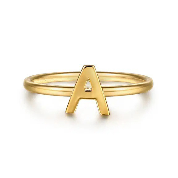 Anillo apilable de oro de 14 quilates con letra inicial personalizada, con la letra inicial A-1