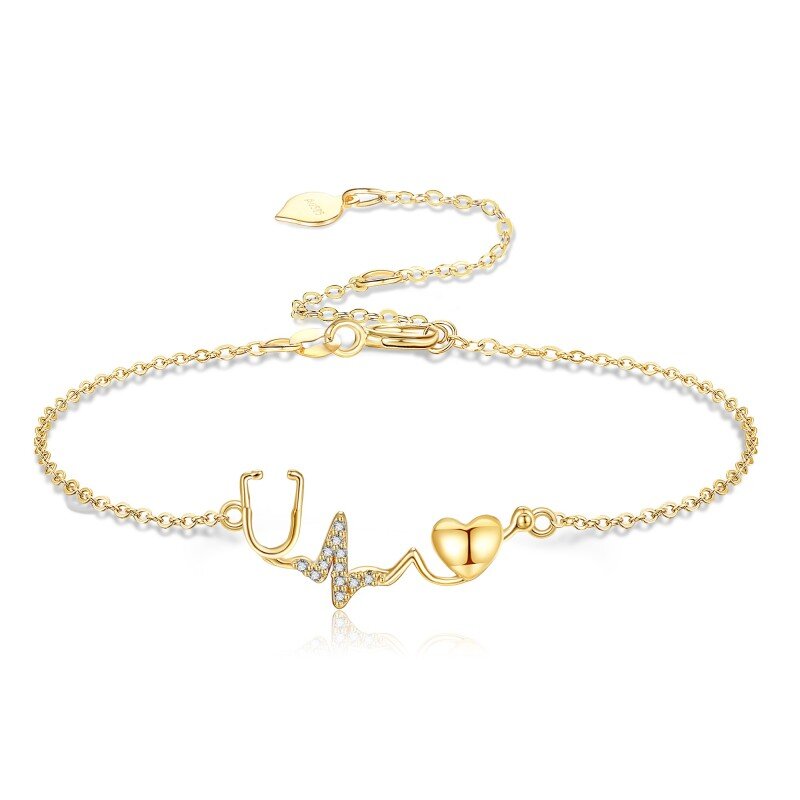 10K gouden kubieke zirkonia gepersonaliseerde initial letter stethoscoop armband voor vrouwen-10