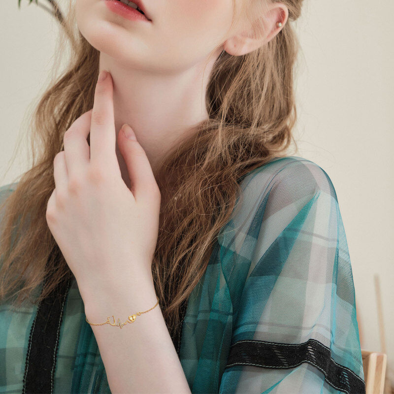 18K Gold Cubic Zirconia Personalized Initial Letter & Stethoscope Bracelet for Women-2