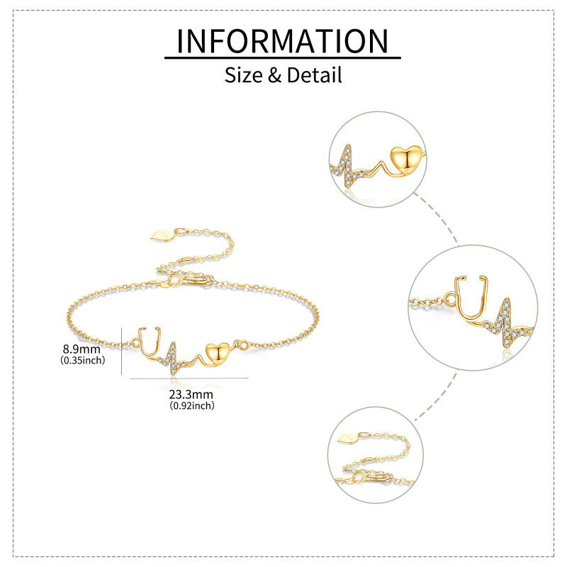18K Gold Cubic Zirconia Personalized Initial Letter & Stethoscope Bracelet for Women-6