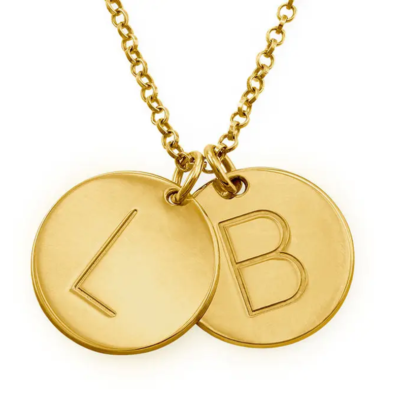 Gold Vermeil Personalized Initial Round Coin Necklace for Women Men-10