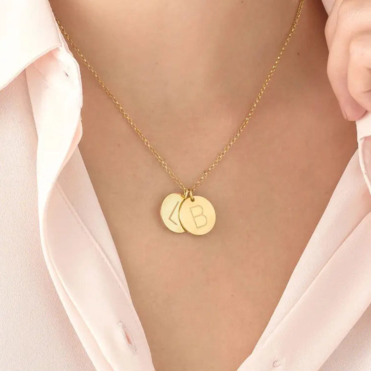 Gold Vermeil Personalized Initial Round Coin Necklace for Women Men-3