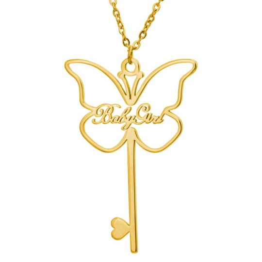 Collar de mariposa con nombre personalizado en oro de 14 quilates para mujer