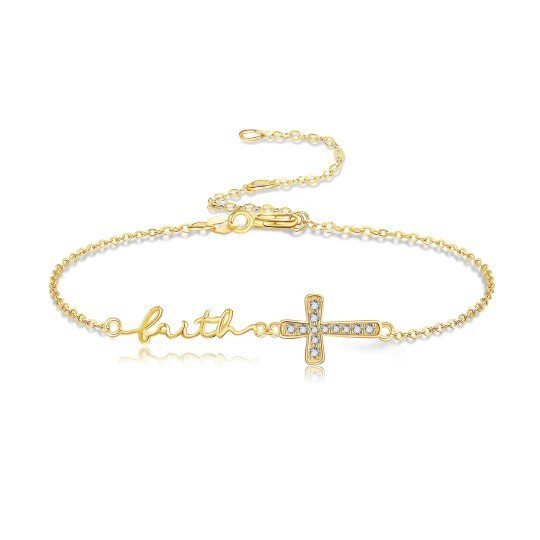 Pulseira de cruz com nome personalizado em ouro 10K para mulheres