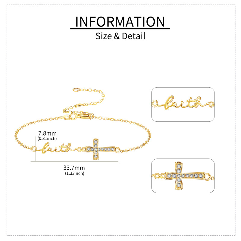 Pulsera con cruz y nombre personalizado en oro de 14 quilates para mujer-5
