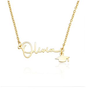 14K Gold Personalized Name Graduation Cap Necklace, High School College Class of 2025 Graduation Jewelry-5