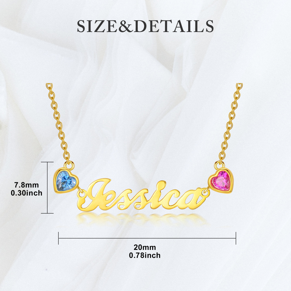 18K Gold Personalized Name Heart Birthstone Pendant Necklace-6
