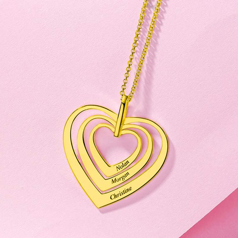 10K Gold Personalized Name Heart Necklace for Women-3