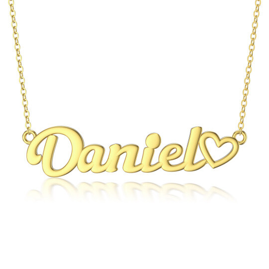 Collier pendentif nom personnalisé en or 14K avec coeur