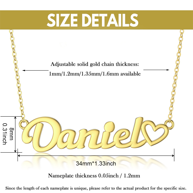 Collar con colgante de nombre personalizado en oro de 10 quilates con corazón-3