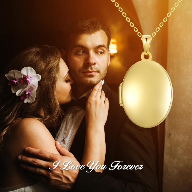 Collier pendentif ovale personnalisé en or 14 carats avec photo-3