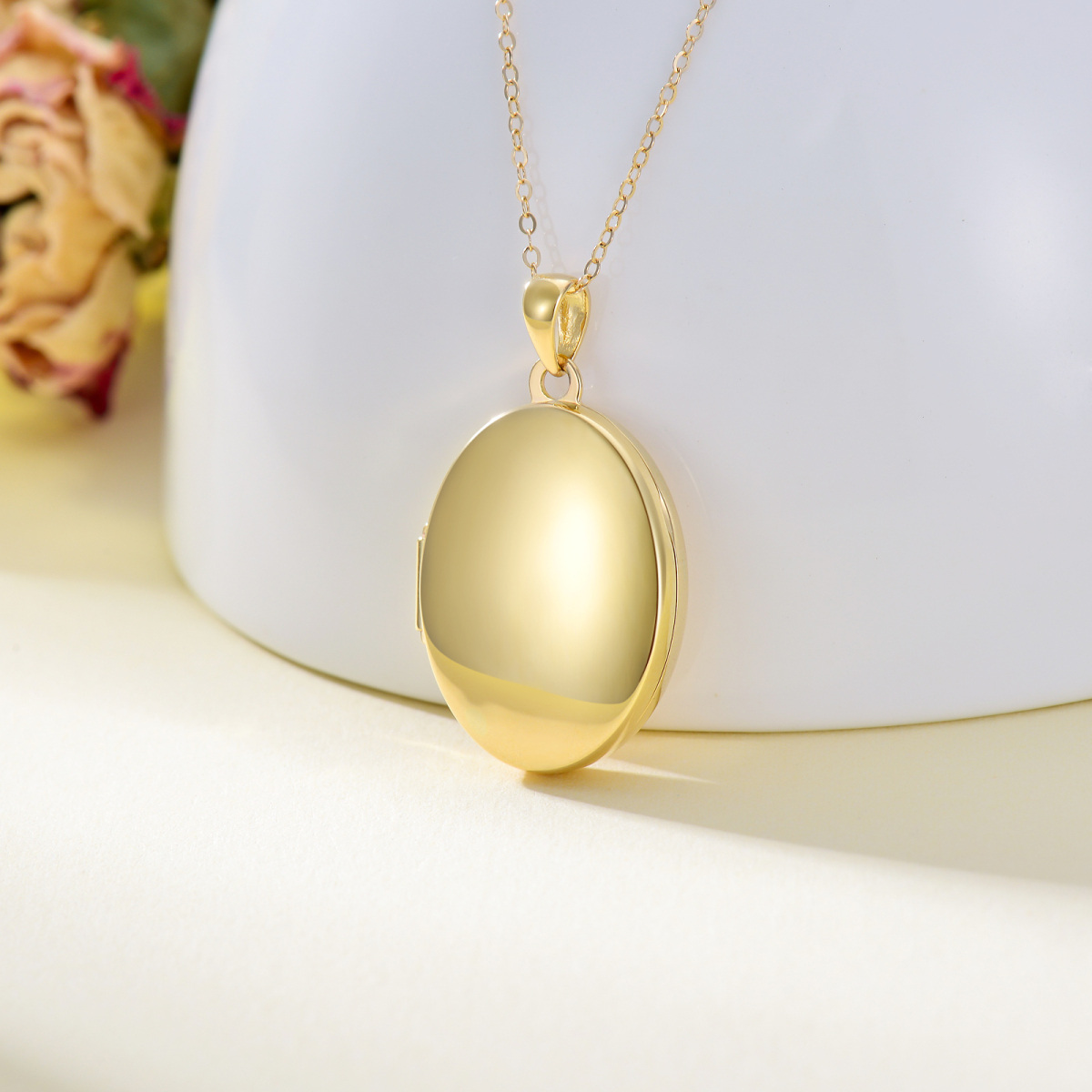 14K Gold Personalized Photo & Oval Shaped Pendant Necklace-5