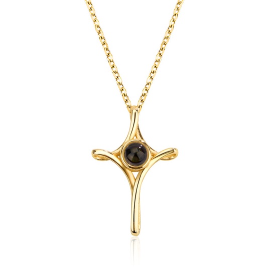 Collier croix de projection personnalisé en or 14 carats pour femme