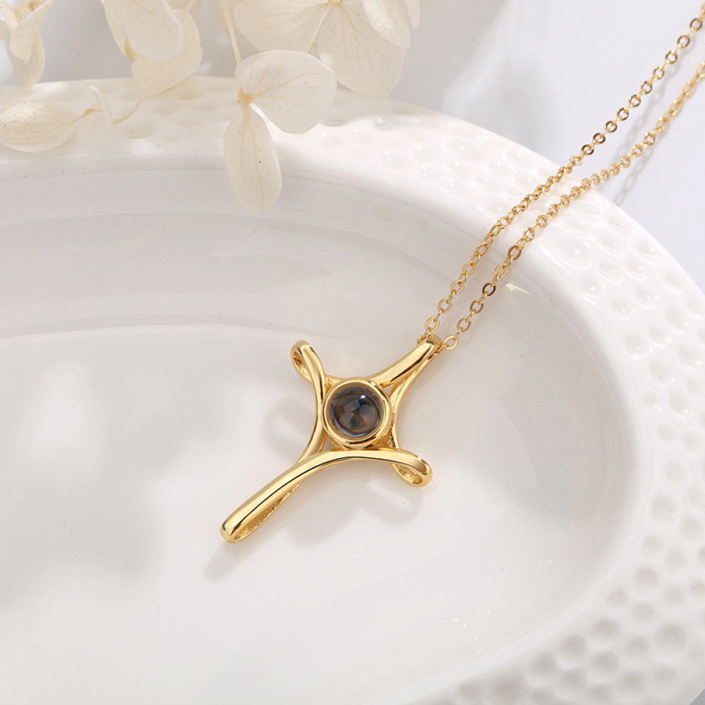 10K Gold Personalized Projection & Cross Necklace for Women-2