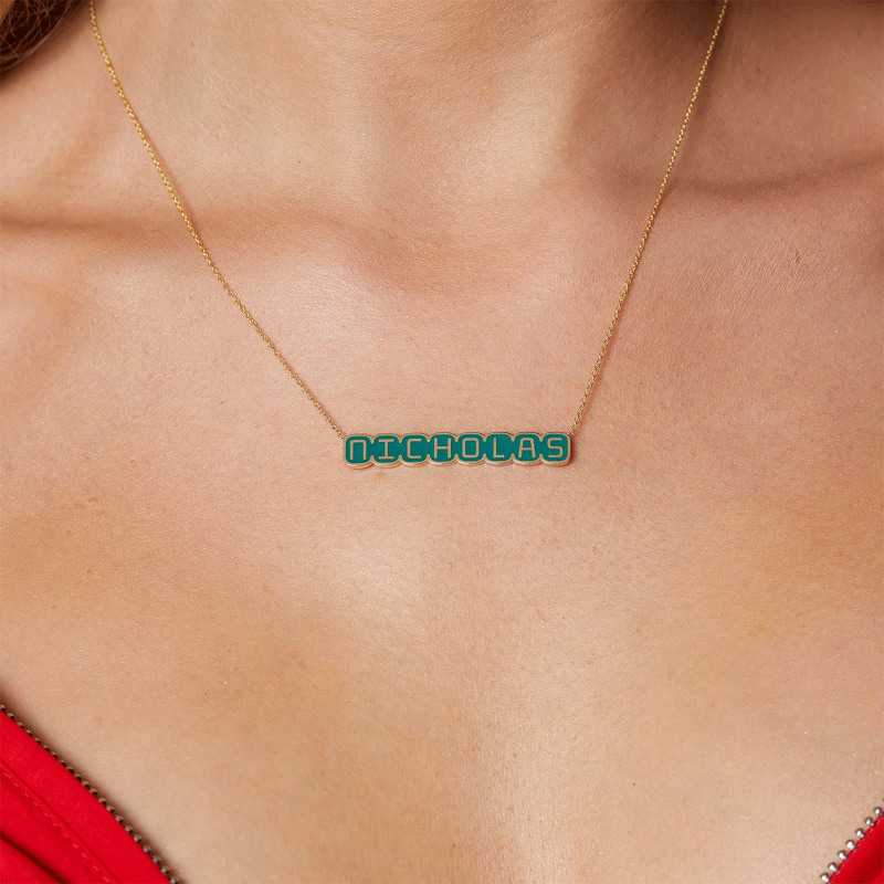 14K Gold Personalized Retro Enamel Name Pendant Necklace-2