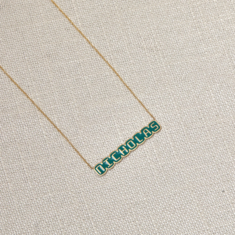 14K Gold Personalized Retro Enamel Name Pendant Necklace-3
